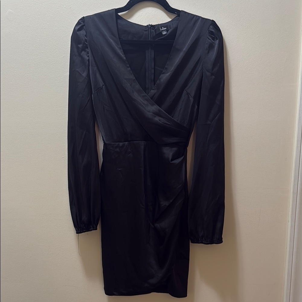 Lulus Black Long Sleeve Silk Dress